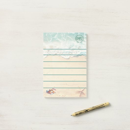 Küstentheme-Monogramm-Liniert Post-it Klebezettel (Auf Schreibtisch)