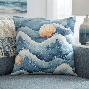 Küstentiden Meerfächer Schalen Wasserfarbe Schaum Kissen