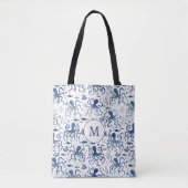 Küstentiefblau-Aquarell-Unterwasser-Oktopus-Monogr Tasche (Vorderseite)