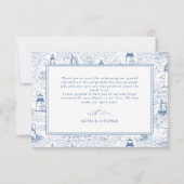 Küstentoile-Leuchtturm Blaue Hochzeit Dankeskarte (Rückseite)
