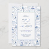 Küstentoile Leuchtturm Blaue Hochzeit Einladung (Vorderseite)
