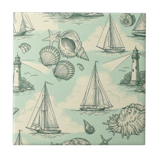 Küstentoile mit Leuchttürmen, Segelbooten Fliese (Vorderseite)
