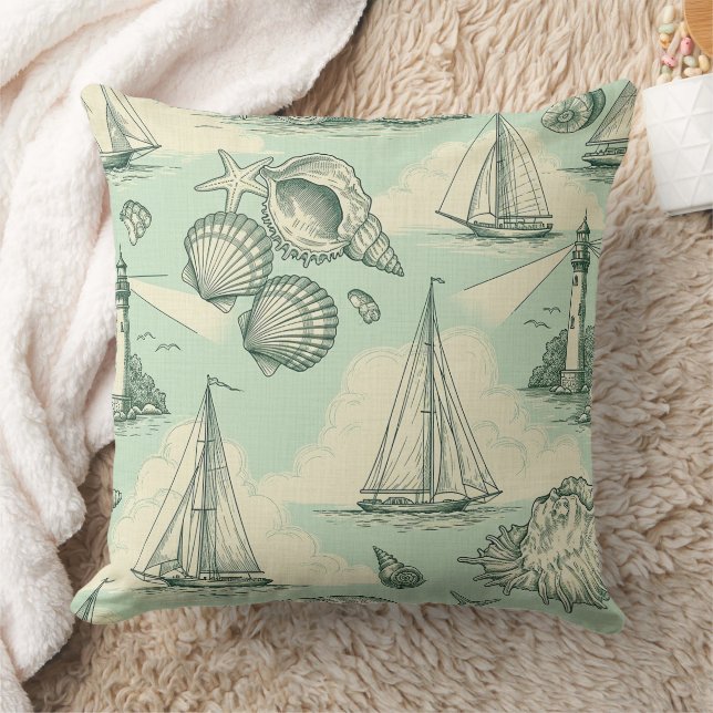 Küstentoile mit Leuchttürmen, Segelbooten Kissen (Decke)