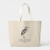 Küstenton Blau Reiher Vogel Monogramm Jumbo Stoffbeutel (Rückseite)