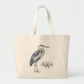 Küstenton Blau Reiher Vogel Monogramm Jumbo Stoffbeutel (Vorne)
