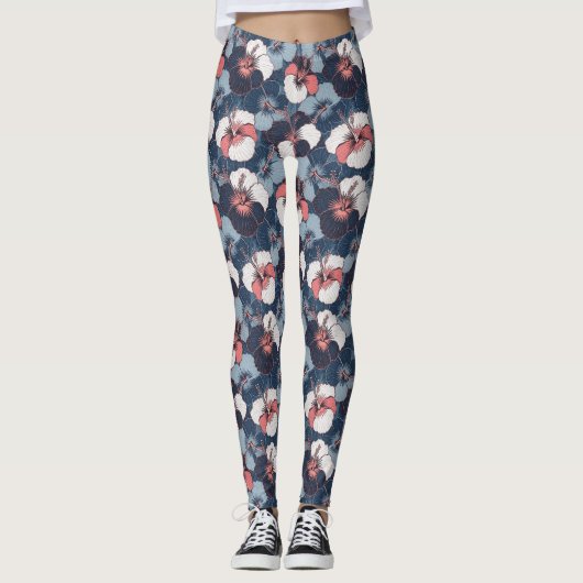 Küstentropisches Hibiskus-Muster (14) Leggings (Vorderseite)