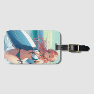 Küstentyp/nautischer/tropischer Anime-Surfergirl Gepäckanhänger