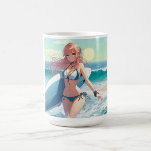 Küstentyp/nautischer/tropischer Anime-Surfergirl Kaffeetasse