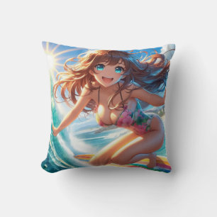 Küstentyp/nautischer/tropischer Anime-Surfergirl Kissen