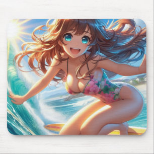 Küstentyp/nautischer/tropischer Anime-Surfergirl Mousepad