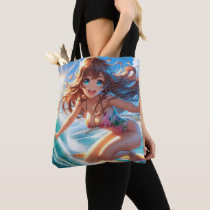 Küstentyp/nautischer/tropischer Anime-Surfergirl Tasche