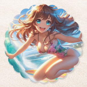 Küstentyp/nautischer/tropischer Anime-Surfergirl Untersetzer