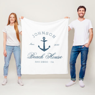 Küstenvintage Strandhaus Anker Navyblau Fleecedecke