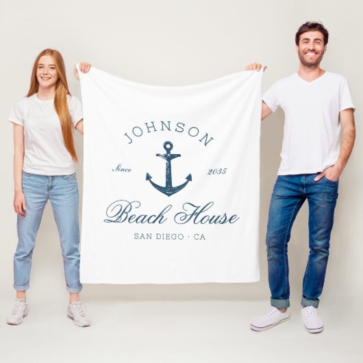 Küstenvintage Strandhaus Anker Navyblau Fleecedecke (Beispiel)
