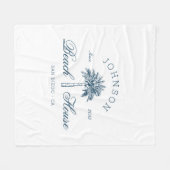 Küstenvintage Strandhaus Palme Navyblau Fleecedecke (Vorderseite (Horizontal))