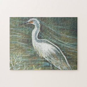 Küstenvogel Silberreiher beim Waten im Wasser Kuns Puzzle