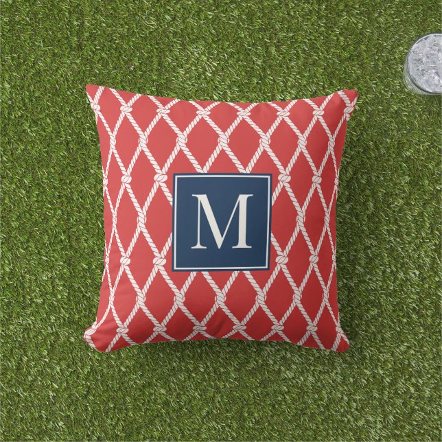 Küstenvornehm-Nautik-Monogramm – Rot & Navy Kissen (Golfball-Marker)