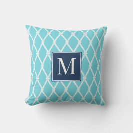 Küstenvornehm-Nautik-Monogramm Türkis & Navy Kissen