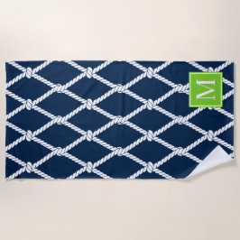 Küstenvornehm-nautisches Monogramm – Marine & Lime Strandtuch