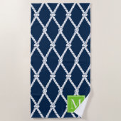 Küstenvornehm-nautisches Monogramm – Marine & Lime Strandtuch (Vorderseite)