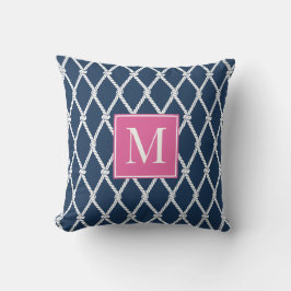 Küstenvornehm Nautisches Monogramm – Navy & Hot Pi Kissen