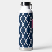 Küstenvornehm-nautisches Monogramm - Navy & Hot Pi Trinkflasche (Vorderseite)