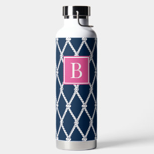 Küstenvornehm-nautisches Monogramm - Navy & Hot Pi Trinkflasche