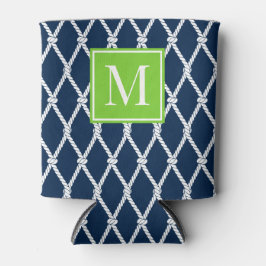 Küstenvornehm-nautisches Monogramm - Navy & Lime Dosenkühler