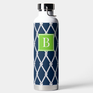 Küstenvornehm-nautisches Monogramm - Navy & Limett Trinkflasche