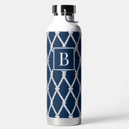 Küstenvornehm-nautisches Monogramm - Navy & Weiß Trinkflasche