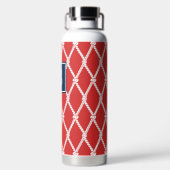 Küstenvornehm-nautisches Monogramm - Rot & Navy Trinkflasche (Rückseite)