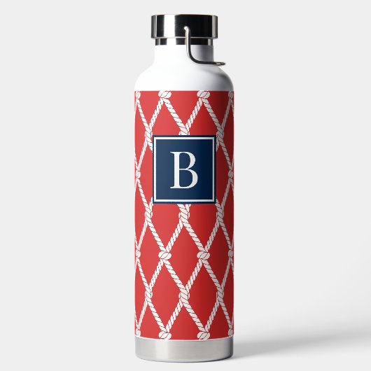 Küstenvornehm-nautisches Monogramm - Rot & Navy Trinkflasche (links)