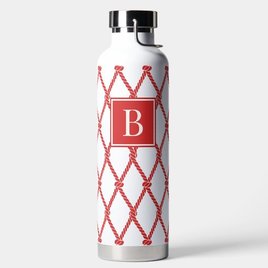 Küstenvornehm Nautisches Monogramm - Rot & Weiß Trinkflasche (links)