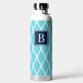 Küstenvornehm-nautisches Monogramm Türkis & Navy Trinkflasche