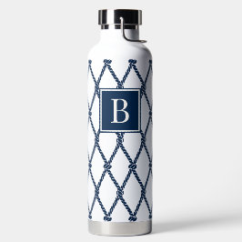 Küstenvornehm-nautisches Monogramm - Weiß & Navy Trinkflasche