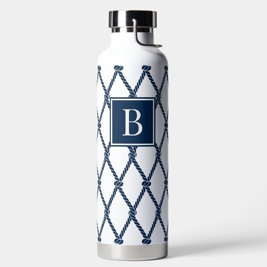 Küstenvornehm-nautisches Monogramm - Weiß & Navy Trinkflasche (links)