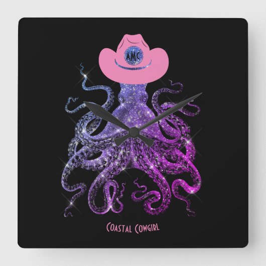 Küstenwache Silver Pink Monogram Wall Clock Quadratische Wanduhr (Vorderseite)