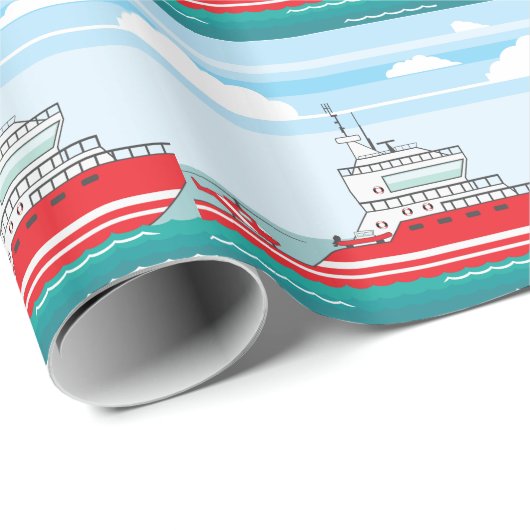 Küstenwacheschiff mit Hubschrauber Geschenkpapier (Rolleneckpunkt)