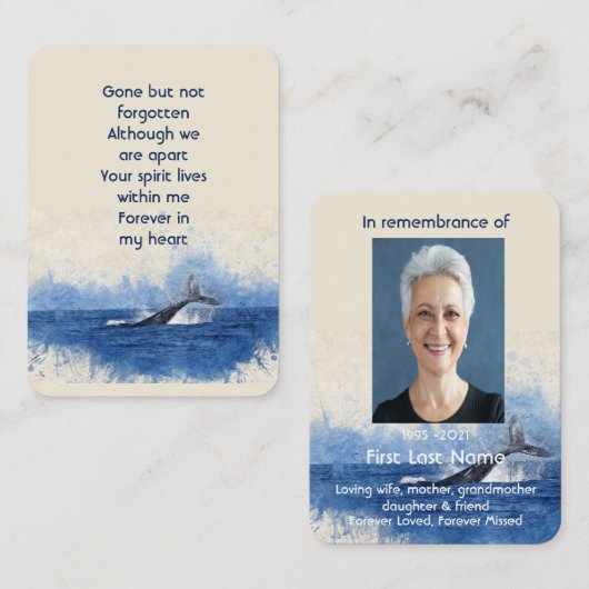 Küstenwal-Ozean-Gedächtnispocket Keepake Visitenkarte (Vorne/Hinten)