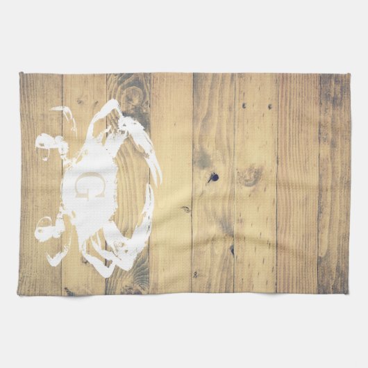 Küstenwald-Planks und Weißkrebse | Monogramm Geschirrtuch (Horizontal)