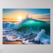 Küstenwandposter Sonnenaufgang mit Brechender Ozea Poster (Vorne)