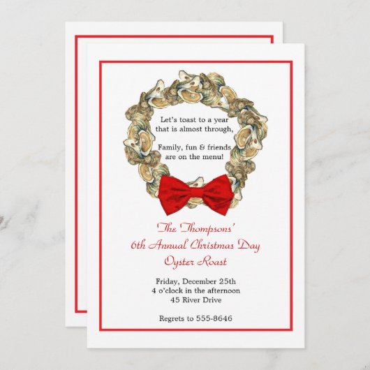 Küstenweihnachtsaustern-Kranz Einladung (Vorne/Hinten)