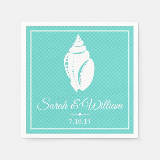 Küstenweiß Seashell & Sea Green | PERSONALISIERT Serviette (Vorderseite)