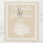 Küstenweißmeerkoralle & Sandy Taupe Wedding Weinetikett (Einzelnes Label)