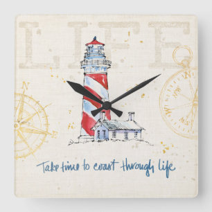 Küstenzitat   nehmen Zeit, durch das Leben die Quadratische Wanduhr