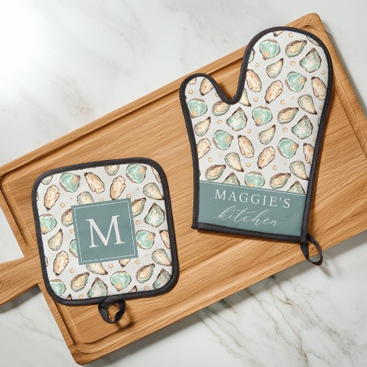 Küstern-Austernschalen-Monogramm Ofenhandschuh & Topflappen-Set
