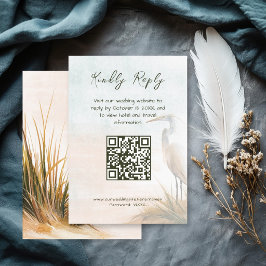 Küstlerischer Boho-Silberreiher QR-Code RSVP Begleitkarte