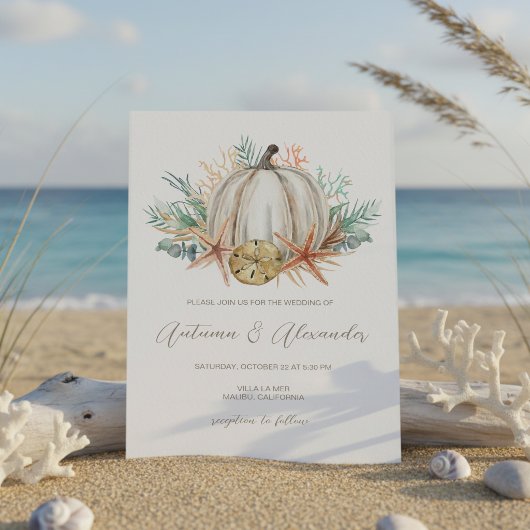 Küstliche Herbst-Kürbis- und Muschelhochzeit Einladung