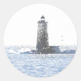 Küstliches Leuchtturm- und Atlantischer Ozean-Naut Runder Aufkleber