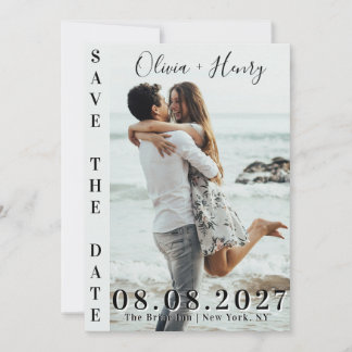 Küstliches modernes Strandpaar Foto Save the Date Einladung